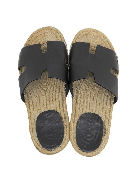 Hermes Leather Espadrilles Antigua Sandals Black Actual main image 6
